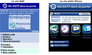 Site wap et iPhone de la RATP