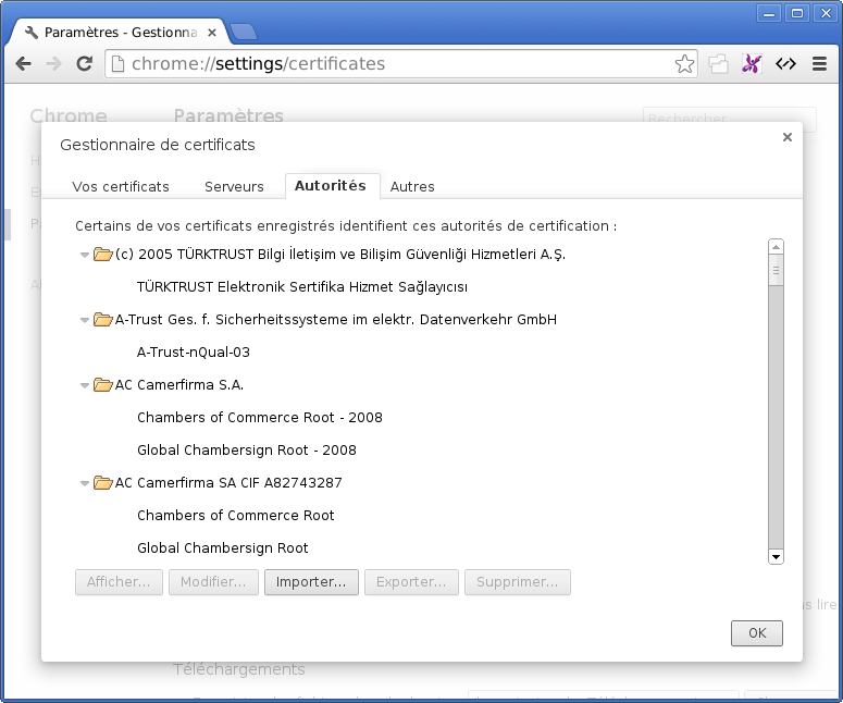 Certificats dans Chrome
