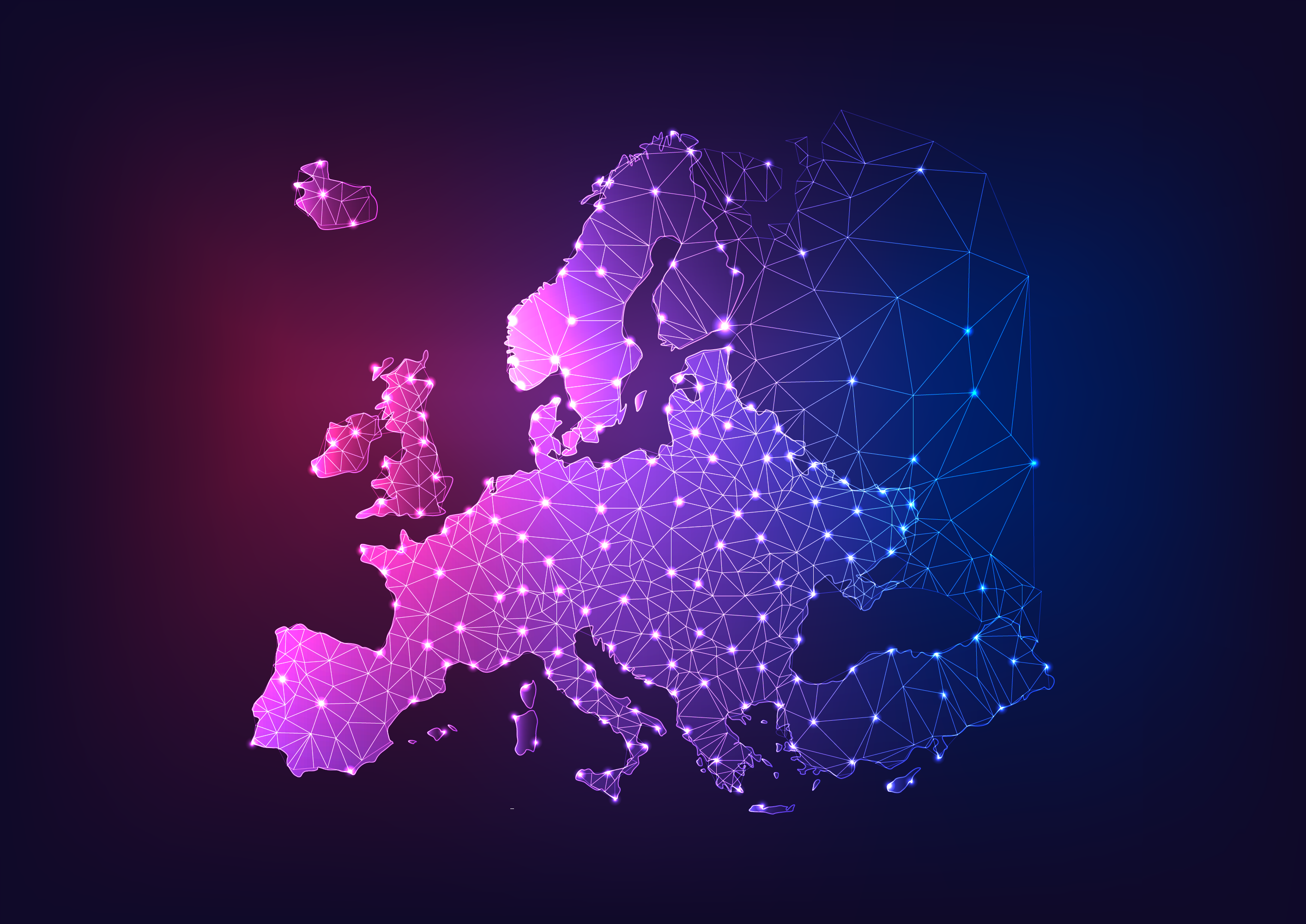 Carte de l'Europe en rose et violet effet digital