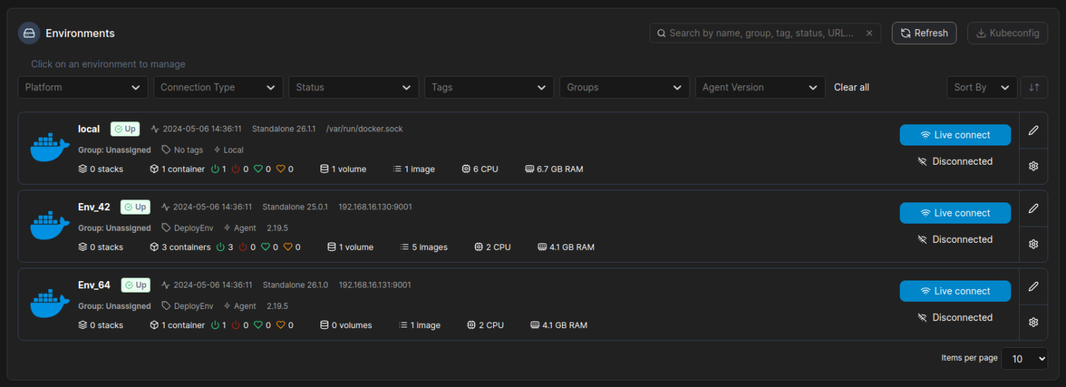 Capture Portainer, centralisation des environnements Docker