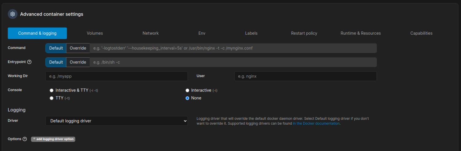 Capture Portainer, personnalisation d'un conteneur