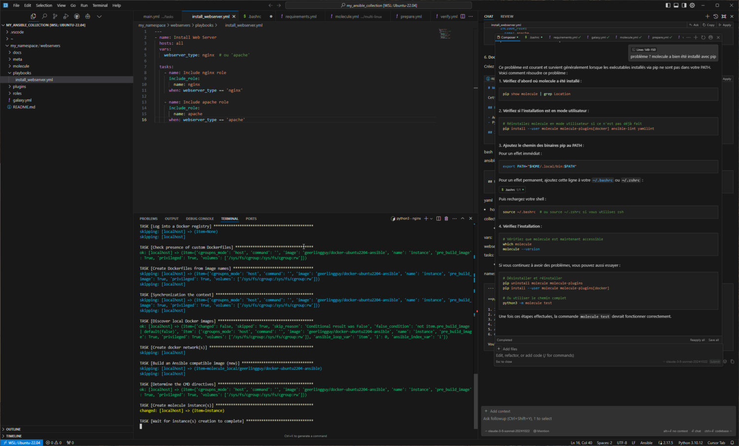 capture cursor AI, lancement des scenarios molecule